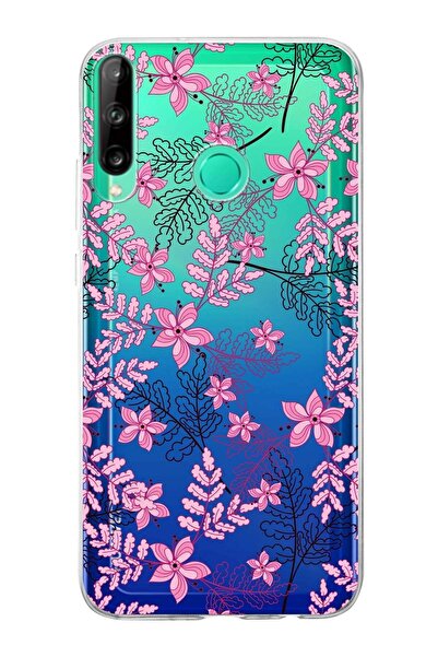 PrintiFy Huawei P40 Lite E Uyumlu Kapak Floral Pembe Tasarımlı Şeffaf Silikon...