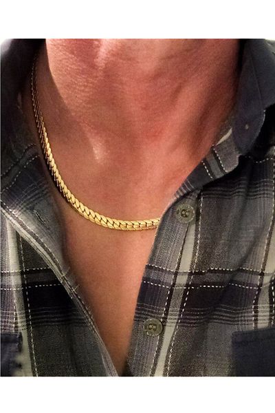 The Collection Unisex Crushed Model Stainless Gold Steel Chain Necklace 55cm