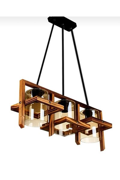 Bidolushop Decorative Twoline 3-Piece Wooden Chandelier Black Installation Stylish Design Compatible with Every Environment