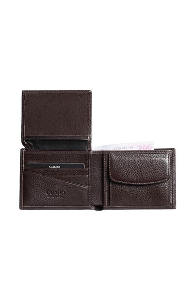 GUARD Men's Wallet - Brown Genuine Leather, Coin Purse, Horizontal with Pyroid, Model 751