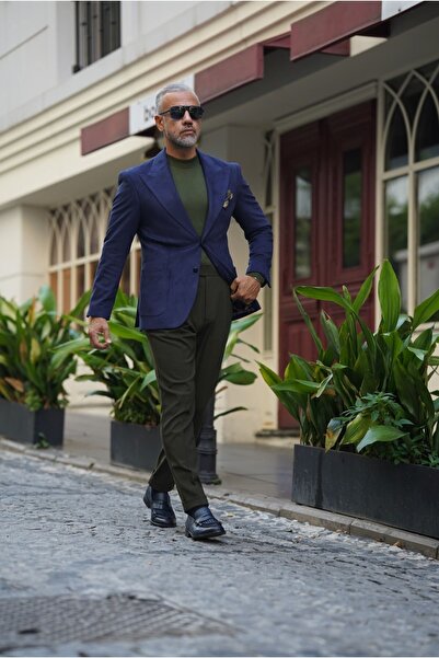 Fc Plus Lacivert Metal Düğmeli Süet Ceket Slim-fit