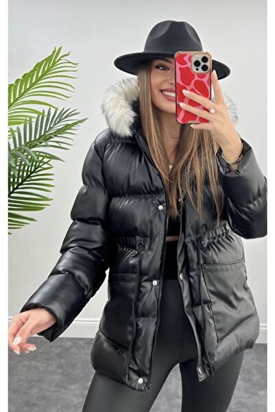 Class Γυναικείο φουσκωτό φουσκωτό φουσκωτό φουσκωτό δερμάτινο χειμωνιάτικο φουσκωτό παλτό με τσέπες καθιστή τσάντα