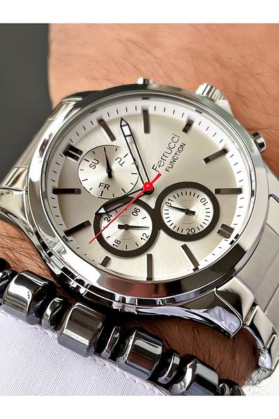 Ferrucci Silver Color Steel Strap Men's Wristwatch Bracelet Gift
