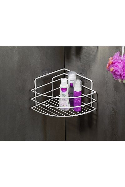 Sas Haus Lifetime Stainless Adhesive Bathroom Corner Organizer Shampoo Holder Shower Shelf White Tk-01