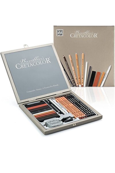CretaColor Passıon Box Ahşap Kutulu Profesyonel Karakalem Eskiz Çizim Seti 25...