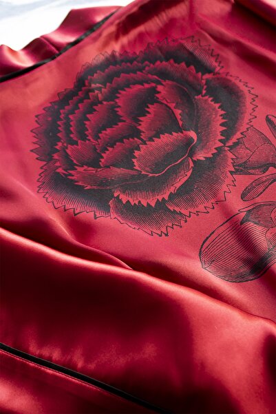 Mita Concept Burgundy Satin Bat Sleeve Kimono