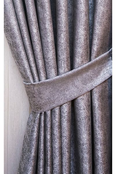 Yuka Troy Gray Double Wing Closely Pleated Jacquard Satin Textured Background Curtain with Shiny Pattern 100 X 260