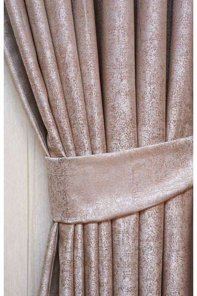 Yuka Trojan Beige Double Wing Medium Pleated Jacquard Satin Textured Background Curtain with Shiny Pattern 100 X 250