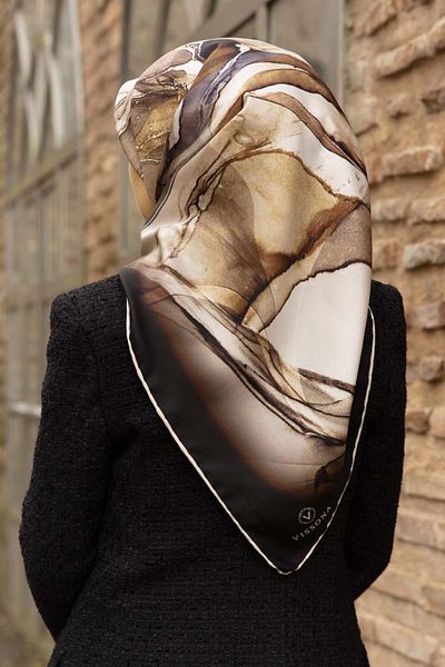 Vissona Γυναικείο Μεταξωτό Κασκόλ Twill Μαύρο - Κρεμ