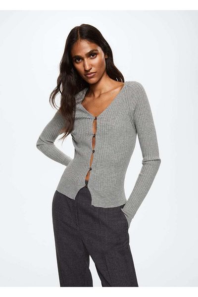 MANGO Woman Cardigan cu coaste cu nasturi