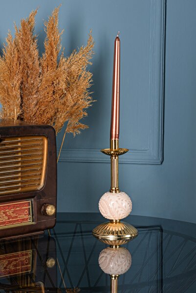 DEDE Tekli Borulu Krem Çinili Mumluk Gold Dekoratif Obje