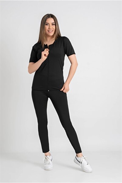 Sh Mağazacılık Thermal Sauna Maximum Sweat Sweat Leggings and Zippered Short Sleeve Set