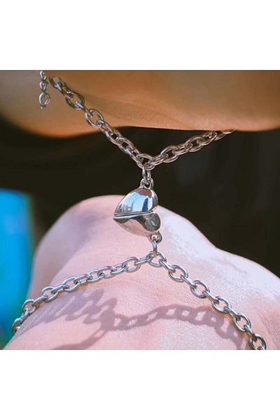 Köstebek Magnet Heart Silver Double Bracelet