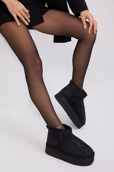 MELDTR Women's Black Mini Suede Boots with Fur Inside Thick Sole Winter Women's Ankle Boots