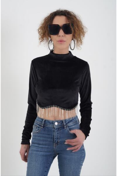 Zelish My Sister Fransız Kadife Eteği Zincirli Crop Bluz