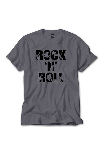 Z zepplin Μαύρο Rock 'n' Roll Text Grey T-shirt