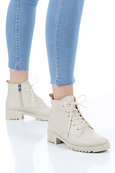 apelles Παπούτσια Lace Up Μπεζ Δερμάτινα Καθημερινά Γυναικεία Μποτάκια