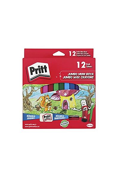 Pritt مجموعة أقلام تلوين جامبو مكونة من 12 قطعة - مثلث باستيل وممحاة ومبراة هدية