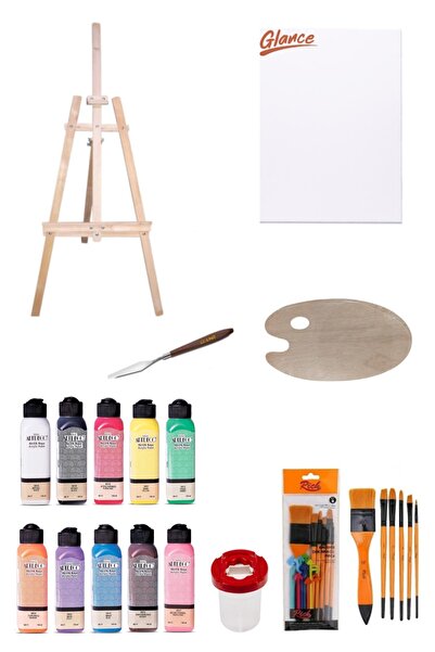 GLANCE Artdeco 140 Ml Akrilik Boya 50x70 Tuval Ahşap Palet Şövale Seti