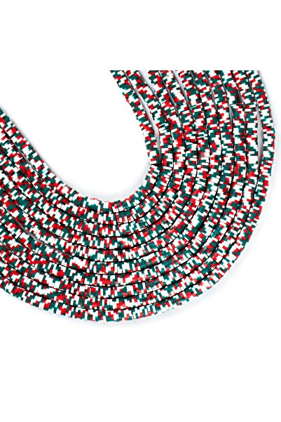 yfhobi 1 Dizi (40 Cm) - 6 Mm Fimo Boncuk, Yeşil-kırmızı-beyaz Ton Polimer Fim...