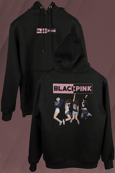 Kendim Seçtim Черно-розов суитшърт с качулка Blackpink от касета, Южна Корея, отпред и отзад