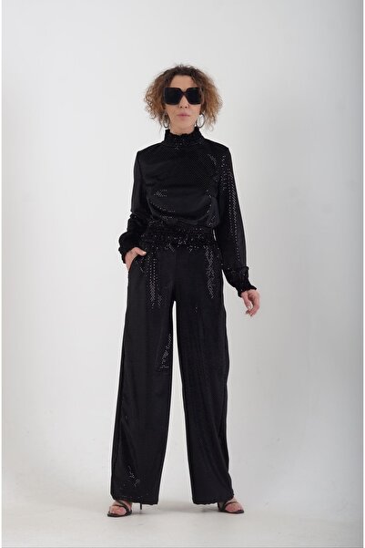 Zelish My Sister Pantaloni negri cu paiete largi