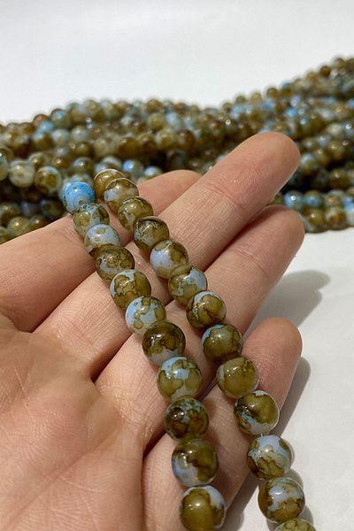 Hobigram أنواع الخرز خرز زجاجي منقوش باللون البني الفاتح 8 مم