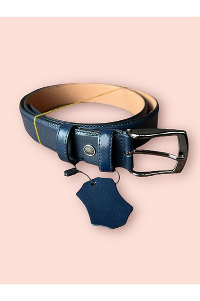 GUARD Genuine Leather Navy Blue Stitched Classic Men's Belt K-101