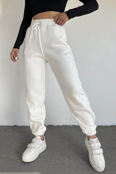 Sun Victoria Women's White Winter Thick Inner Fleece High Waist Basic Jogger Sweatpants