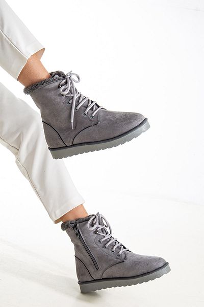 Munshoes Γκρι σουέντ γυναικείες μπότες