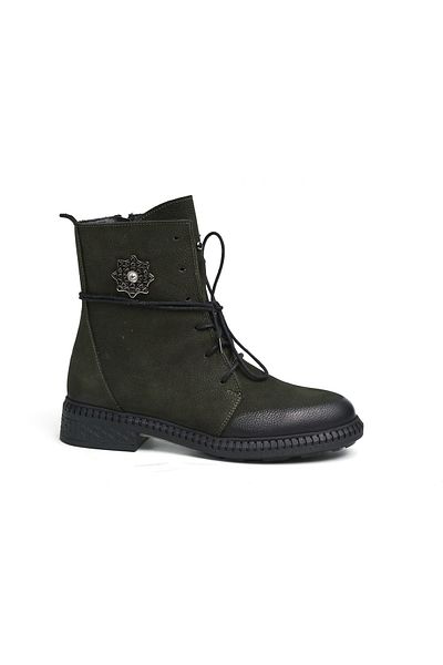 STEP MORE Δερμάτινες μπότες Nubuck με λεπτομέρεια χακί με φερμουάρ