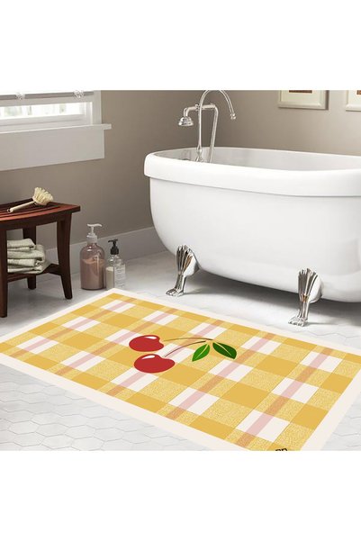 Eco Concept Gingham Pattern Bath Mat Yellow Color Non-Slip Base Decorative 60x100 cm