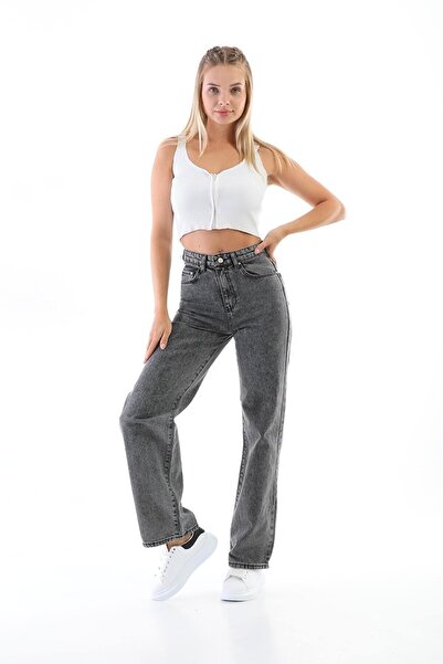 Livik Ghana-0 Smoked Lycra High Waist Wide Leg Jeans ()