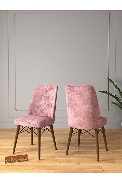 Kaffahome Fixed Barok 70x110 Cm , 4 Kişilik Sabit Masa Sandalye Takımı , Mutfak Masa Takımı - Pembe