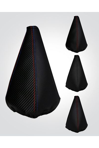 GM-DESIGN Universal Carbon Leather Shift Gaiter - Blue with Red Stitching
