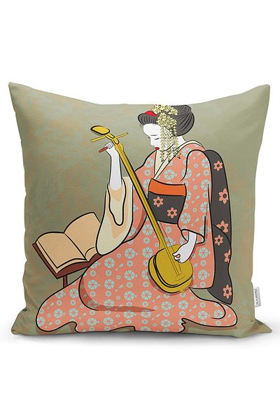 Realhomes Double Sided Traditional Japanese Female Figure Special Design Decorative Modern Raschel Knitted Throw Pillow Cover