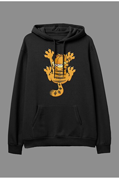 YQYQ Φούτερ με κουκούλα σε μεγάλο μέγεθος με στάμπα Garfield, μαύρο