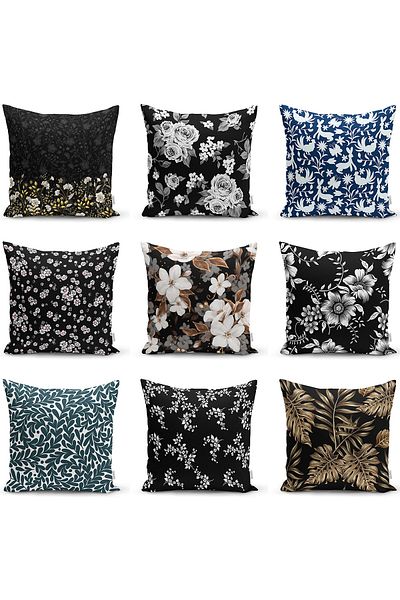 Realhomes Husă de pernă cu două fețe, negru, cu model floral, imprimat digital, modern, tricotat Raschel