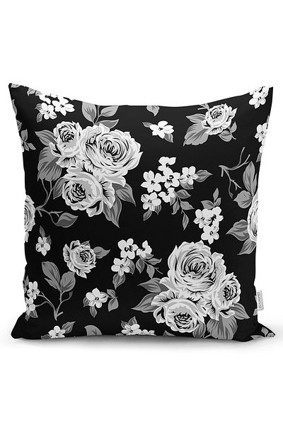 Realhomes Husă de pernă cu două fețe, negru, cu model floral, imprimat digital, modern, tricotat Raschel