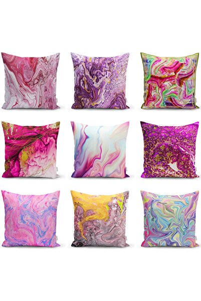 Realhomes Çift Taraflı Ebru Motifli Dijital Baskılı Modern Raşel Örme Yastık ...