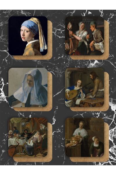 karbonsoft Johannes Vermeer Art Themed Wooden Coasters Wooden Printed Coasters Set of 6 (9 X9CM)