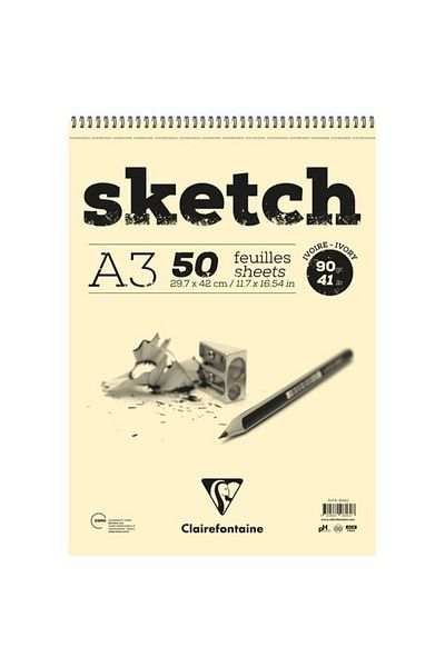 Clairefontaine Esquisse Ivory A3 Caiet de schițe cu margine scurtă în spirală - Single Eı96160
