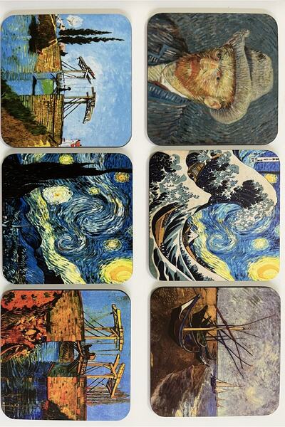 karbonsoft Van Gogh Themed Wooden Coasters Wooden Printed Coasters Set of 6 (9 X9CM)