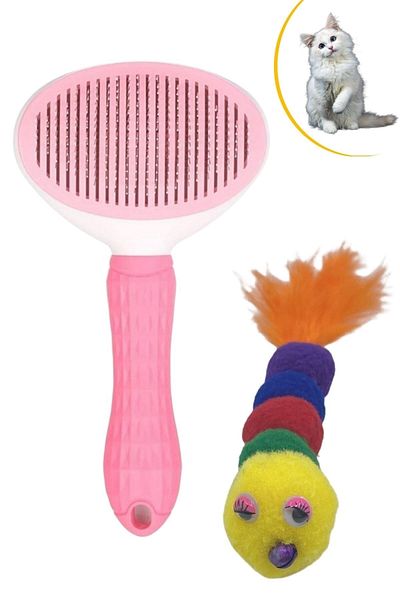 Buffer ® Soft String Colorful Caterpillar Toy and Non-Slip Pet Comb with Ergonomic Handle