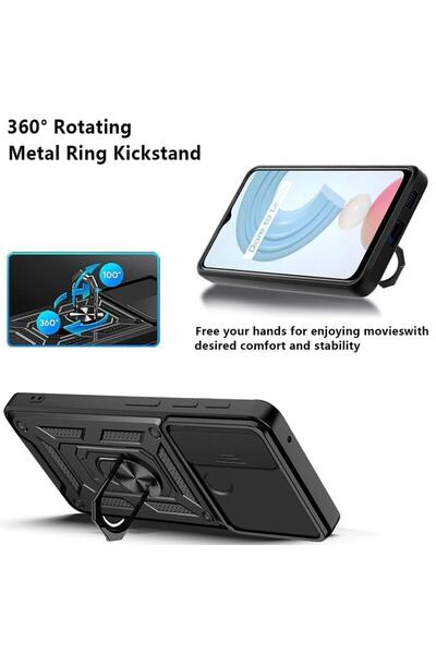 Fibaks Realme C25Y Compatible Case Camera Protection Sliding Ring Armor Military Tank Cover
