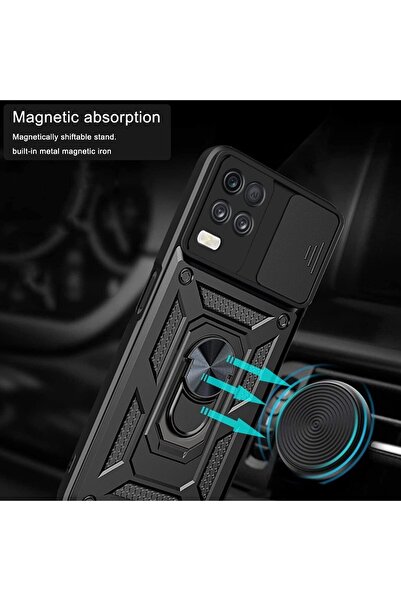 Fibaks Oppo Realme 8 Pro Uyumlu Kılıf Kamera Korumalı Sürgülü Yüzüklü Armor Military Tank Kapak