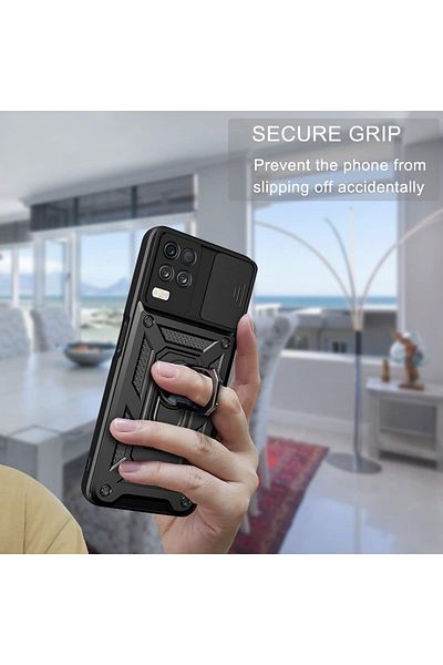 Fibaks حافظة Oppo Realme 8 متوافقة مع غطاء الدبابة العسكرية المدرعة المنزلقة المحمية بالكاميرا مع حلقة