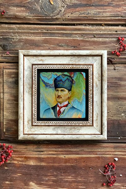Genel Markalar Çerçeveli Taş Duvar Dekoru Tablo 20cm X 20cm Atatürk Çizim