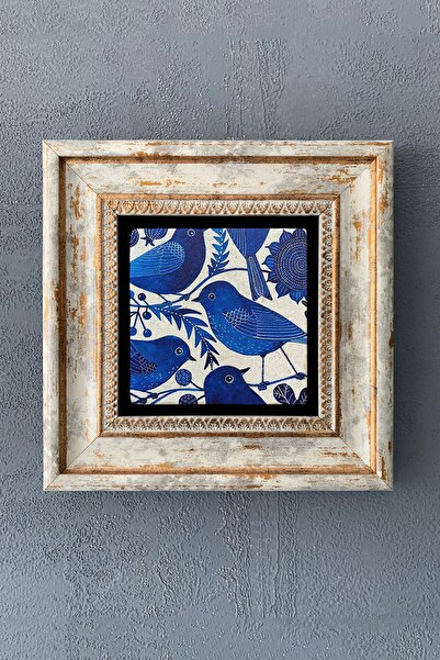 Oscar Stone Decor Çerçeveli Taş Duvar Dekoru Tablo 20cm X 20cm Mavi Kuşlar / ...