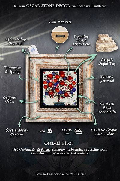 Oscar Stone Decor Decor de perete din piatră înrămată 20 x 20 cm Model de faianță